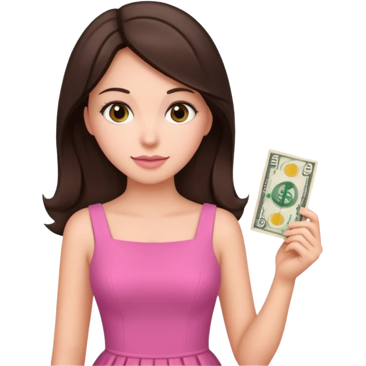 brunet Woman with pink dress holding dolar emoji