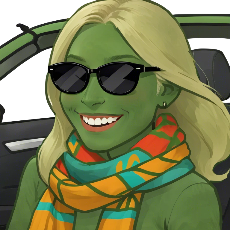 girl long bright blonde hair in car smiling emoji