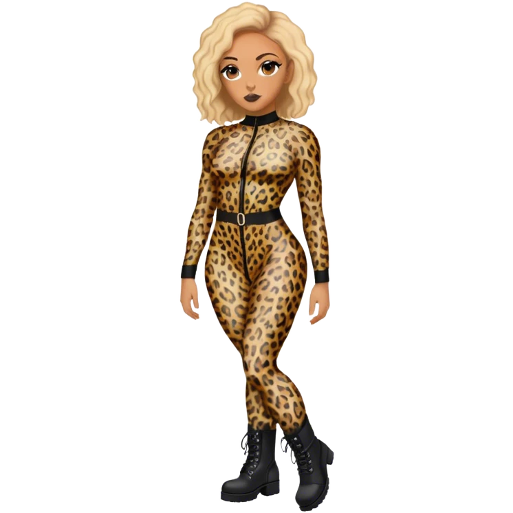 Melanie Brown wearing a tight leopard print two piece bodysuit and combat boots emoji