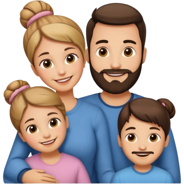 family of 5. mom has bun. dad has beard.  emoji