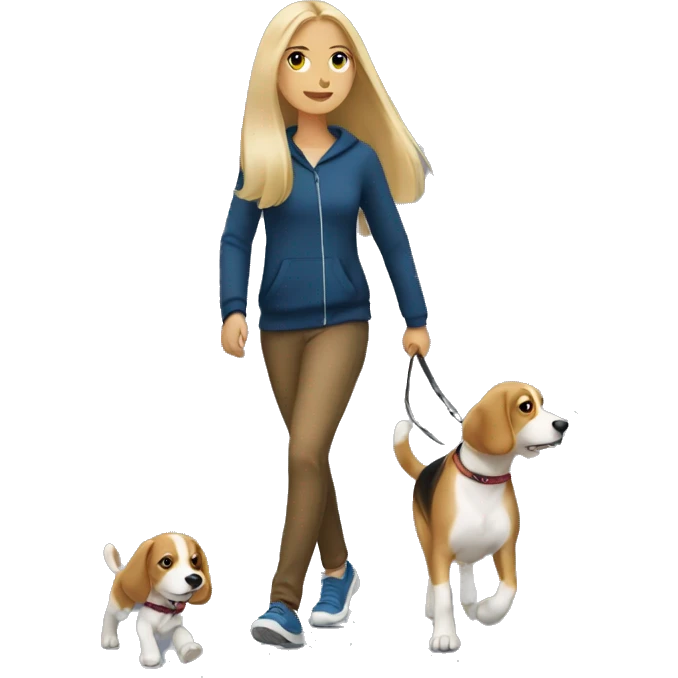 Blonde girl with long hair walking with a beagle emoji