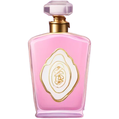 Aesthetic still life of delicate pink carnations beside a vintage purple perfume bottle. emoji