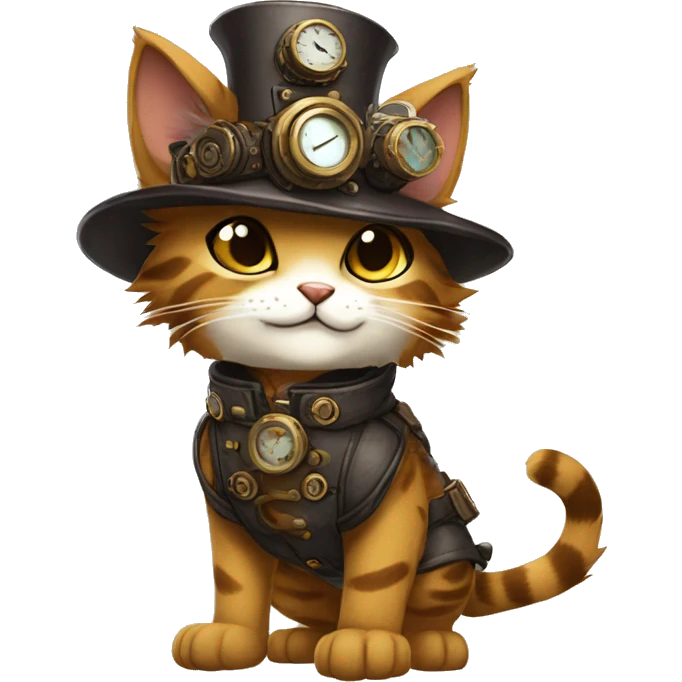 Anthro Fur-Sona feline-Fakémon with a steampunk-cap Full Body emoji