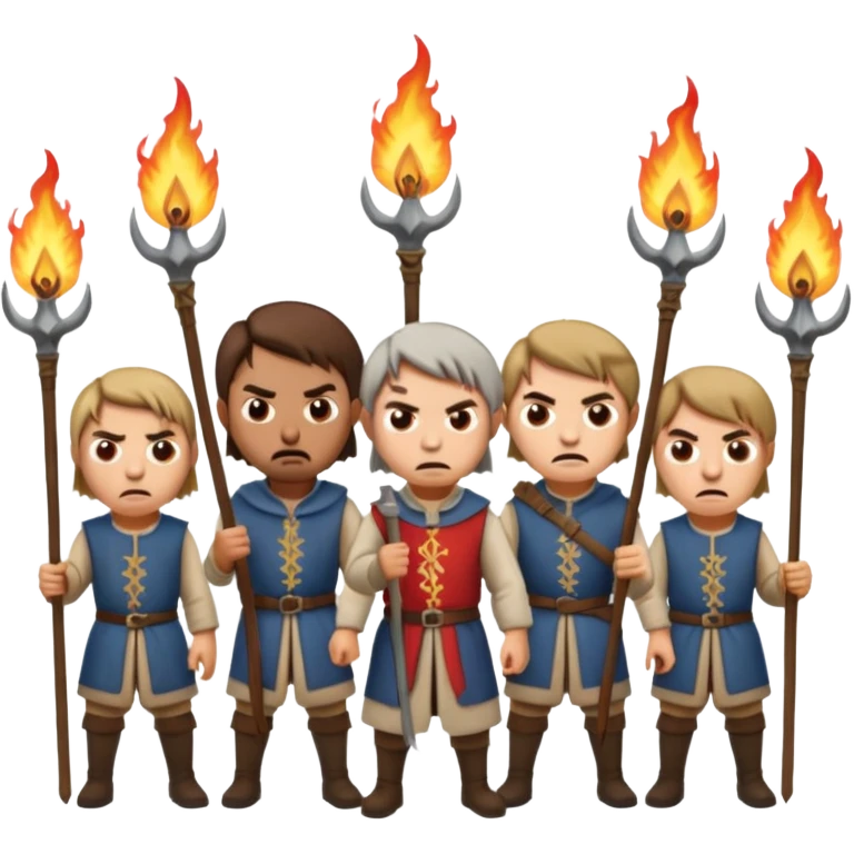 les villageois qui certains ont des fourches + torches (pas des fourches enflammer!) sapé en moyen age emoji