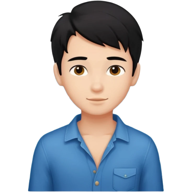 검은 머리의 소년, 옷을 입고 있는 바다를 좋아하고, 완벽을 추구하는, 귀여운 emoji