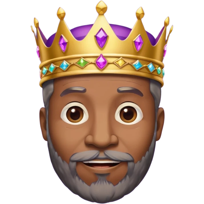 Create a cartoon-style emoji of Baltasar, one of the Three Wise Men. Only show his face and crown. He is older, with a black beard, joyful wrinkles, and a purple and gold jeweled crown. Express warmth and wisdom. Colorful and simple, suitable as an emoji. emoji