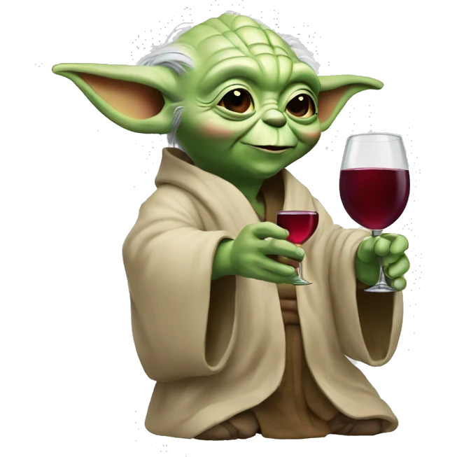 happy yoda holding one glass of red wine emoji