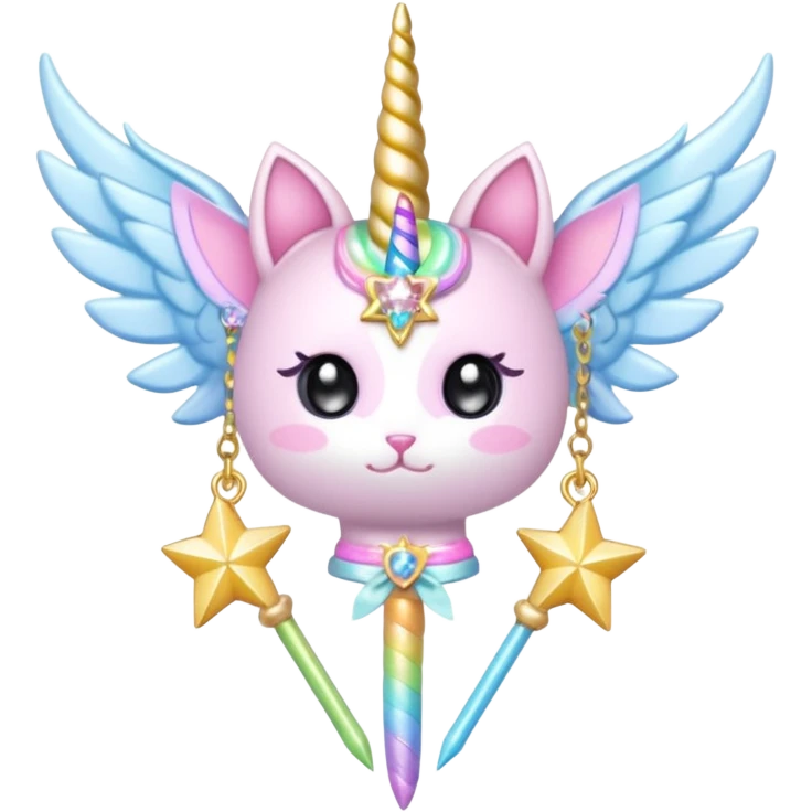 Kawaii decora cutecore starlight staff with wings and cute unicorn cat charms emoji