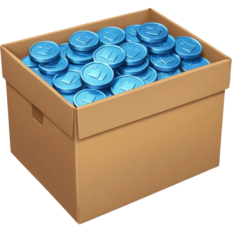 blue coins in a cardboard package emoji