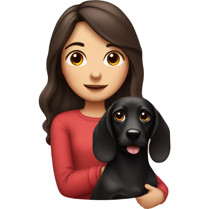 Cute Brunette girl long hair with black sausage dog emoji