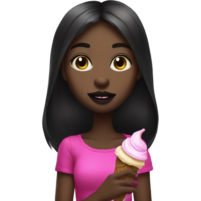 black gothic girl eating hot pink ice cream emoji
