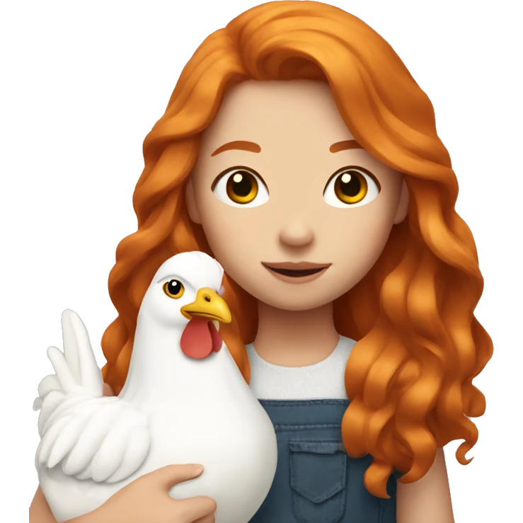 Ginger girl with Long hair and a white hen inside her Arms  emoji