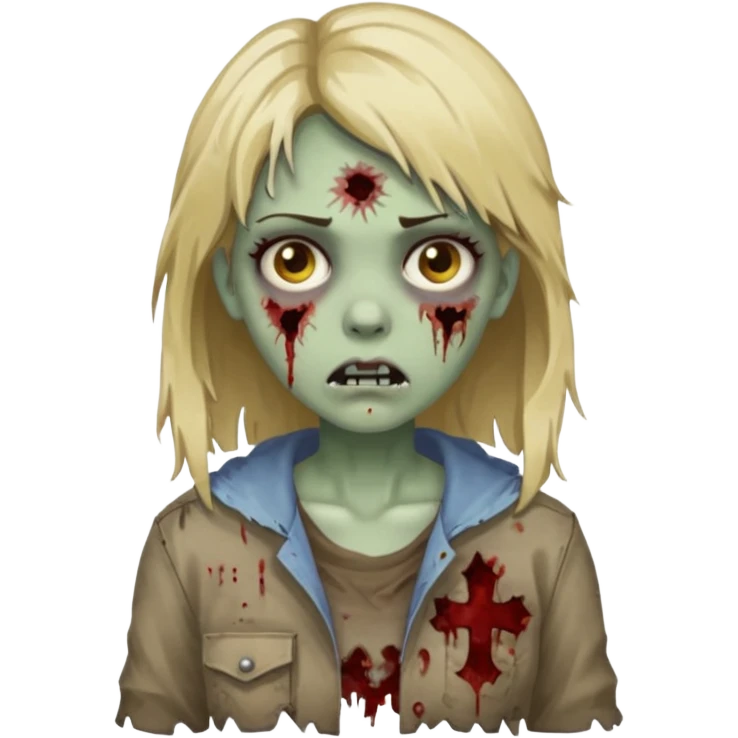 Create a zombie girl with dark hair and medium blonde highlights.  emoji