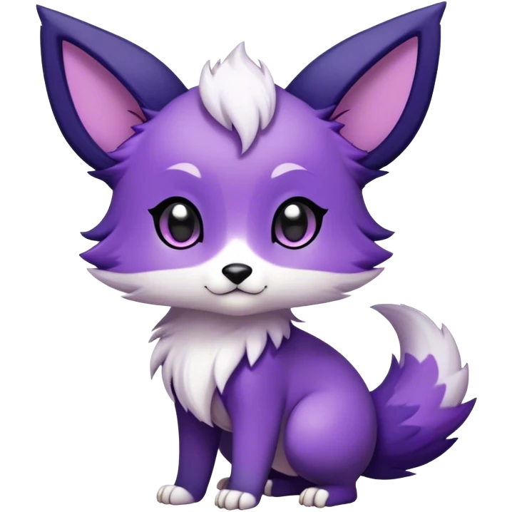 High quality Cute Adorable Kawaii Chibi Fur-Sona Purple fur, white belly, white tail-tip, black legs, black ears, Fakemon-creature-animal-vernid-hybrid Full Body, facial markings emoji
