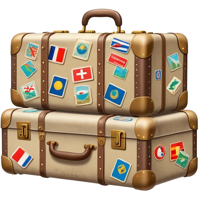 Suitcase with travel stickers from different countries emoji