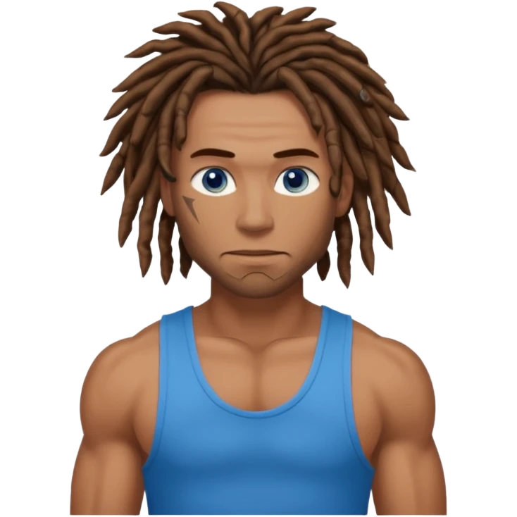 muscular man with brown dreads and blue eyes emoji