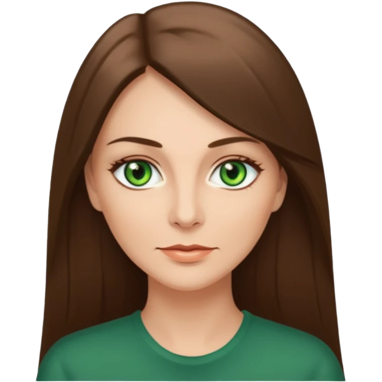 pretty middle age woman with green eyes and long straight ash-brown hair  emoji