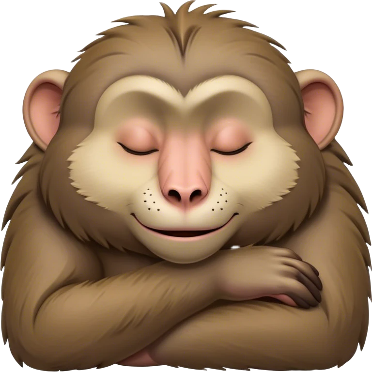 Meme-Worthy Cute Sleeping Baboon Portrait Emoji, Head resting peacefully with a contented smile, showcasing a robust build and a luxuriously soft Fur of earthy browns, eyes shut in a serene, restful nap, Simplified yet hilariously adorable features, highly detailed, glowing with a soft, drowsy light, high shine, relaxed and utterly lovable, stylized with an air of playful laziness, bright and heartwarming, soft glowing outline, capturing the essence of a comically sleepy baboon, so meme-worthy it feels like it could instantly become the next viral sensation of adorable slumber! emoji
