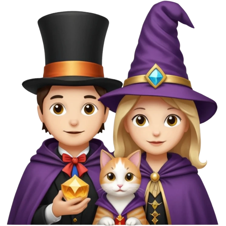 magician couple and their pet cat emoji