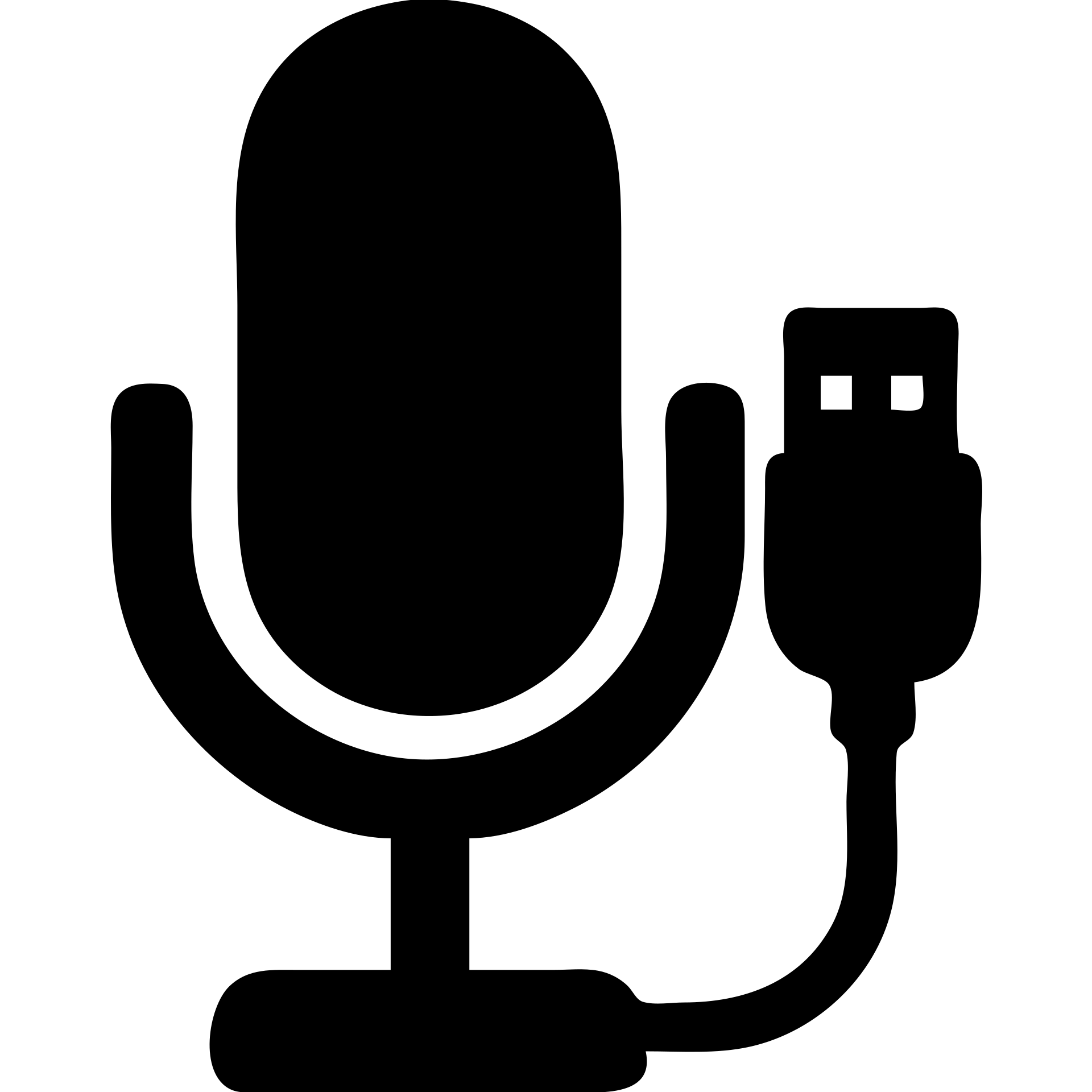 A studio microphone in a black filled icon style, with a USB connector. emoji