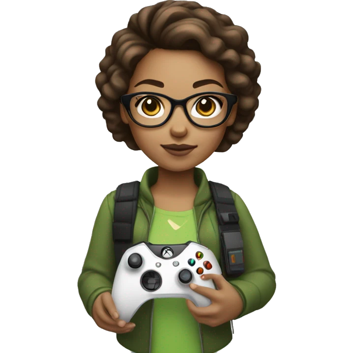 Light skin girl with brown hair up with glasses and Xbox controller  emoji