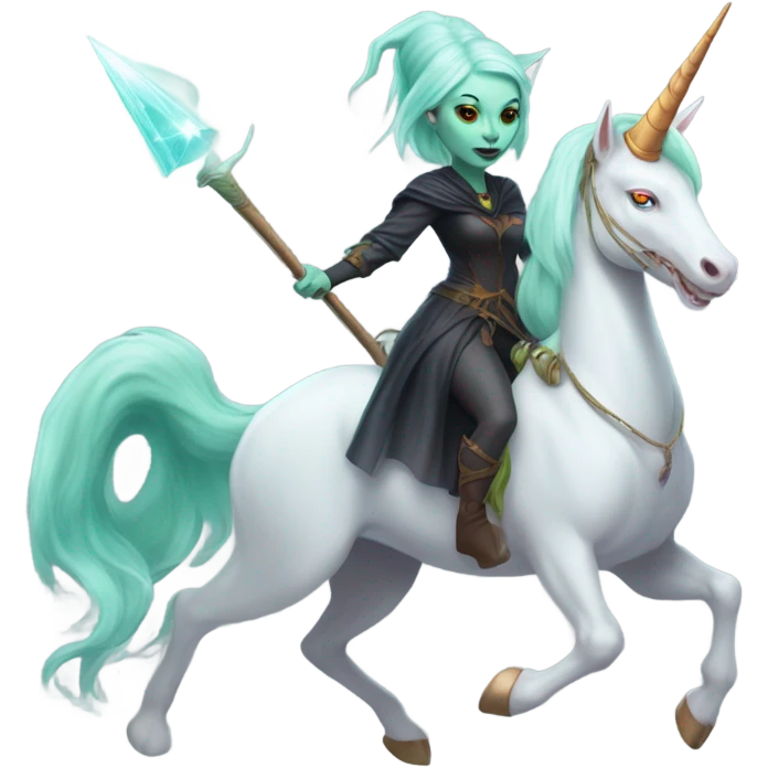 [politically incorrect, shield(
	{ female, alien, witch, color: light green, hair:red, eyes:cat} ]
	on a 
	[{ unicorn: white, legged:four, mane: light blue }]) emoji