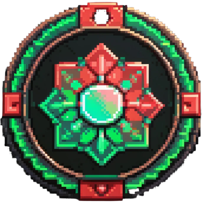 Member medallion with green to red gradient aura and pixel art details emoji