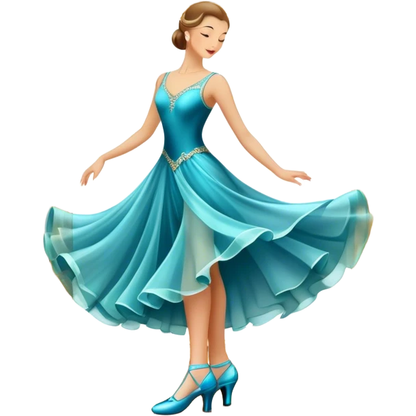  Icon for Ballroom Dance: elegant dance shoes, a flowing ballroom dress and a dance floor with soft lighting. The icon should capture the grace, elegance, and style of ballroom dancing. Transparent background. emoji