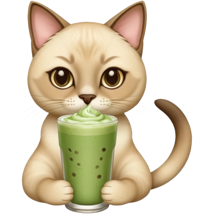 Siamese Cat holding in its paws an iced matcha latte emoji