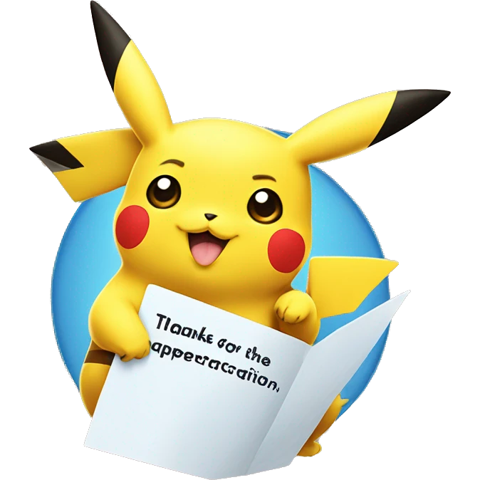 pikachu with a card saying "Thanks for the appreciation" emoji