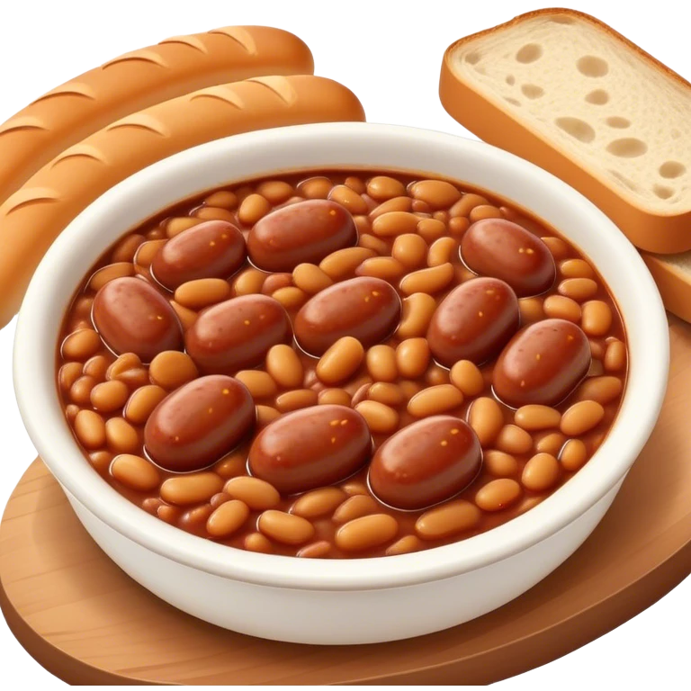 Baked beans with 2 sausages and a slice of bread  emoji