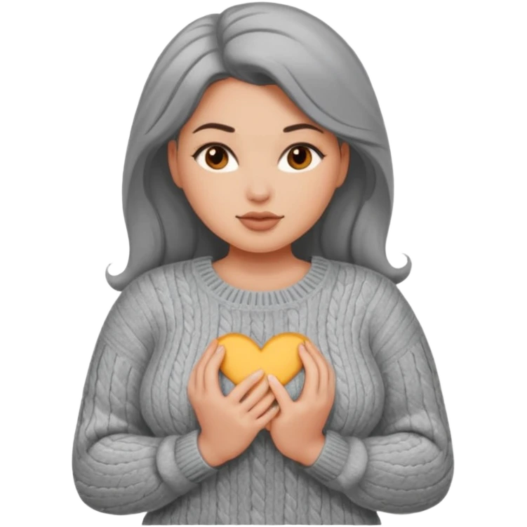Design a woman’s grey sweater for a seductive voluptuous woman with brown wavy hair. Only design the sweater. Remove the woman emoji
