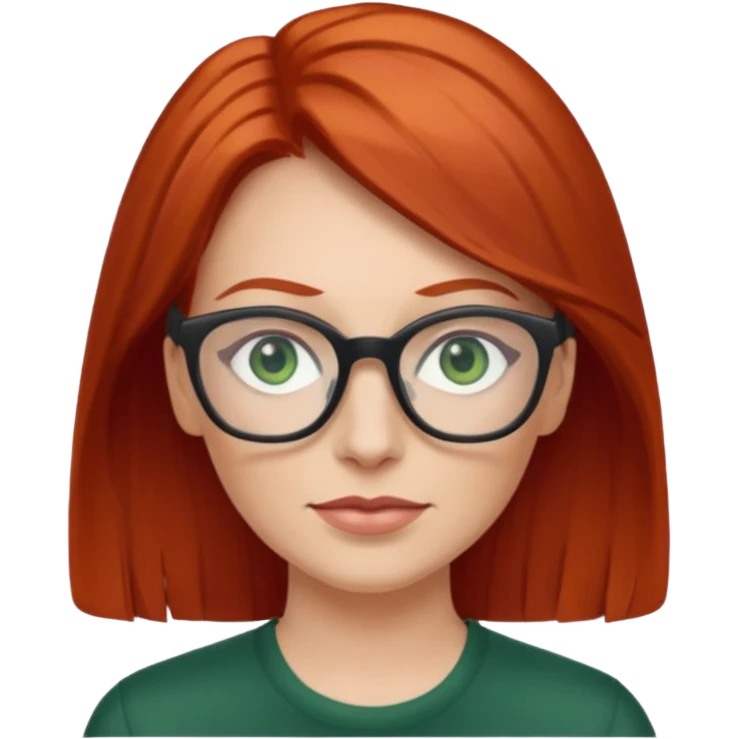 create white woman with midback length red hair with green eyes and glass, age 35 emoji