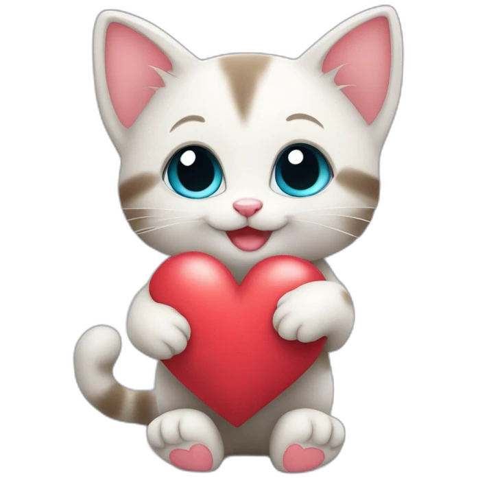 Little cute kitten hugs and heart emoji