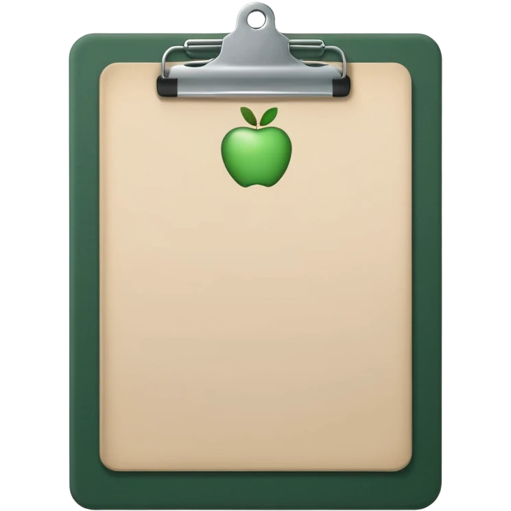 dark green clipboard with light beige paper sheet, minimalism, no text, Apple emoji style emoji