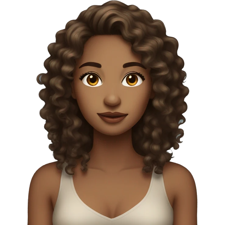 woman light brown skin long dark curly hair,lashes emoji