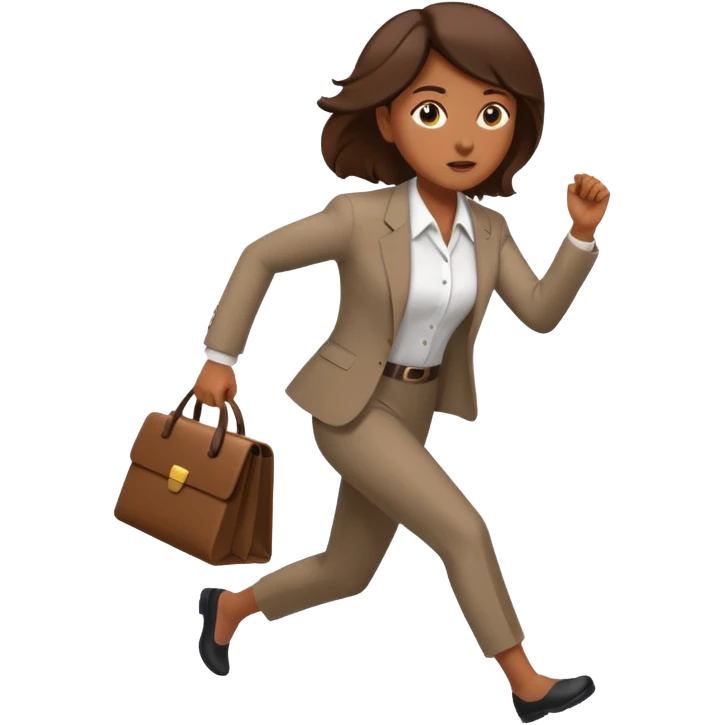brown skinned female in business attire running out of door emoji