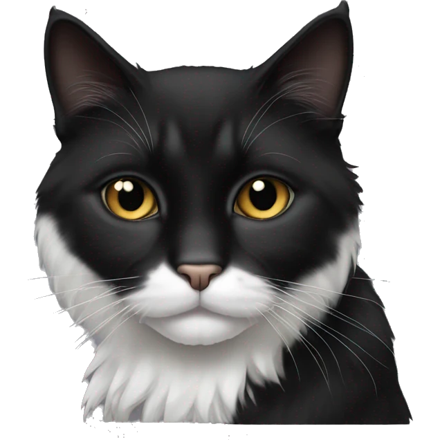 Black long haired cat with muzzle half black half white emoji