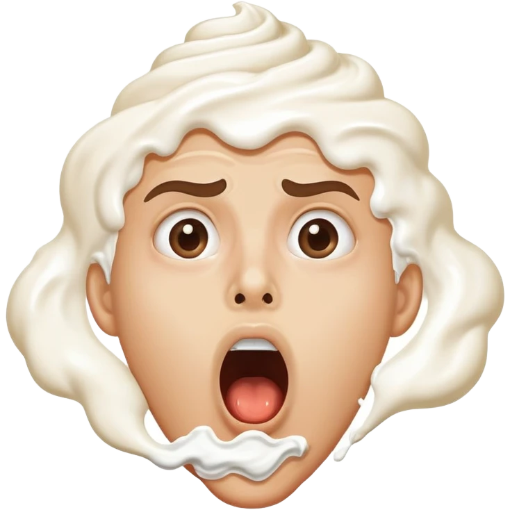 shocked face, whipped cream on upper lip and nose, big open mouth emoji