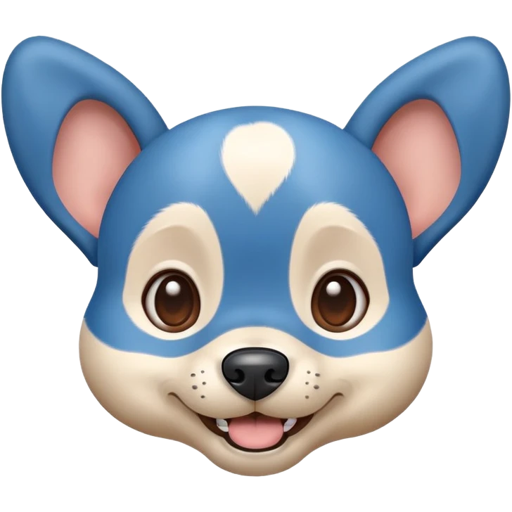 Bluey character, blue cartoon dog with rounded ears and happy expression emoji