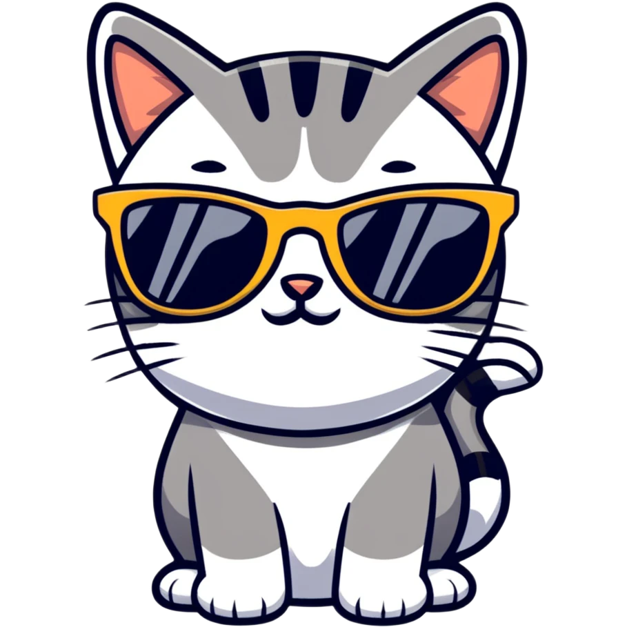 Brown and gray striped Cat with sunglasses emoji