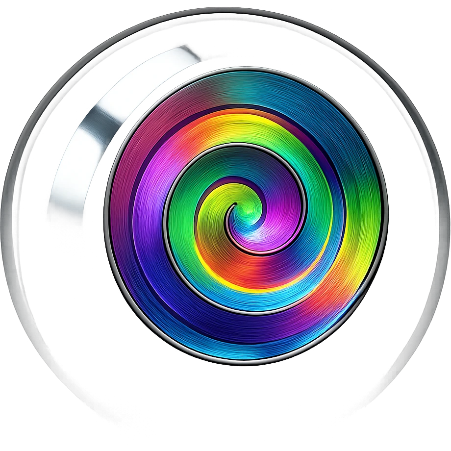 Make the spiral inside the translucent chrome sphere rainbow-colored, keep the sphere reflective and futuristic with no background. emoji
