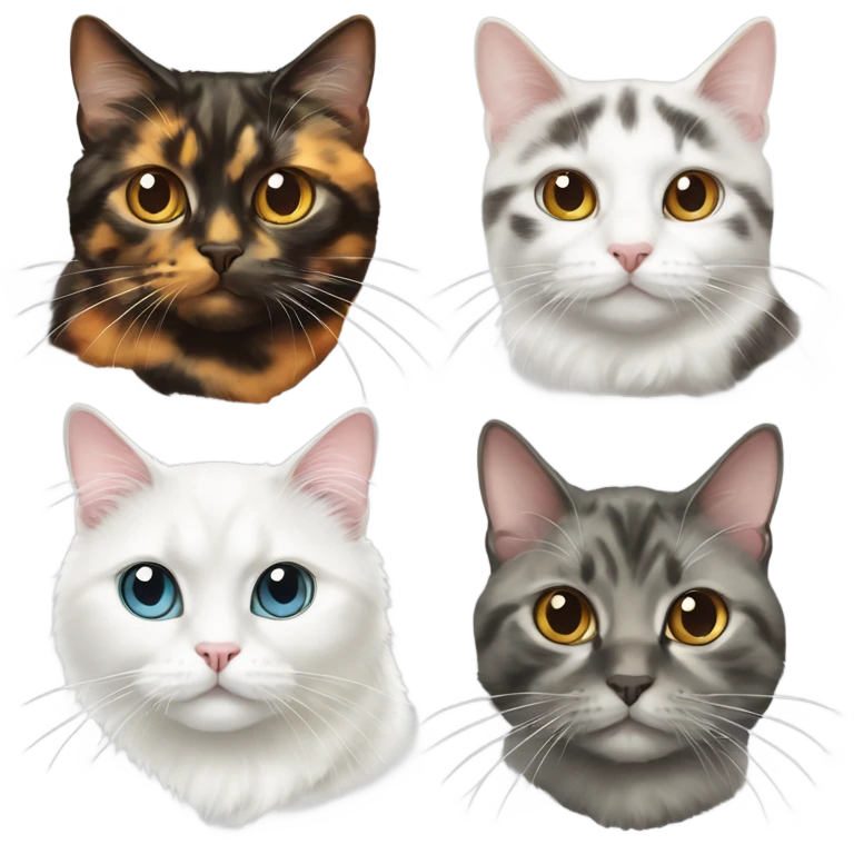 tortoiseshell cat and white cat with gray emoji