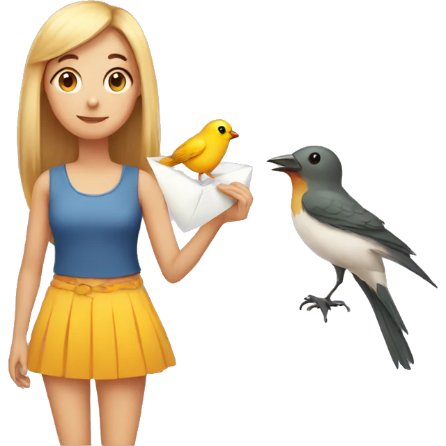Girl and bird with letter in middle emoji