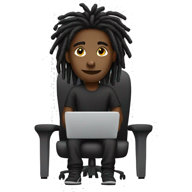 Black-guy-with-dreads-wearing-black-trackstuit-sitting-down-on-chair facing-foward-focused-on-laptop-computer- emoji