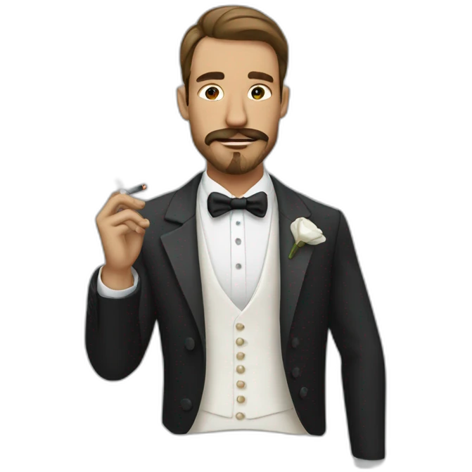 man in a wedding dress with facial hair smoking a cigarette emoji