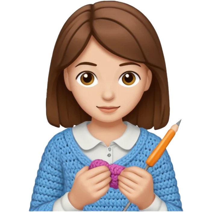 Teenager doing crochet, Caucasian with brown hair  emoji