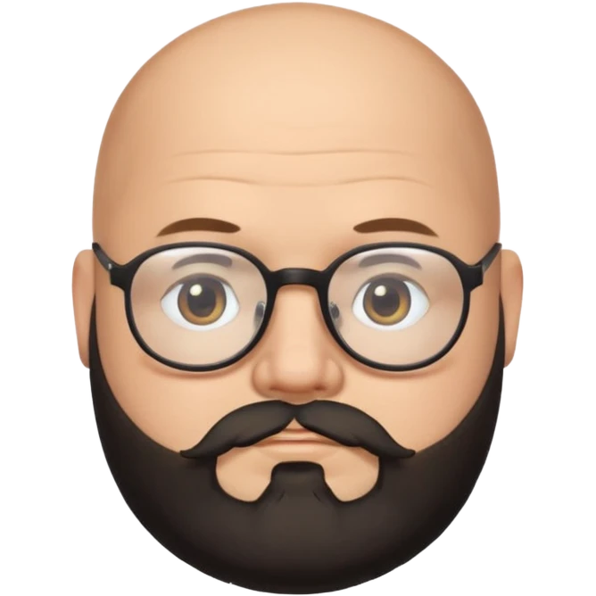 bald on top and hair on sides, chubby face, with glasses and black beard emoji