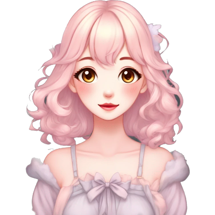 Gorgeous pastel anime style lady with blushing face and fox ears cottagecore fairycore pastelcore colorful pearly romantic simplistic aesthetic trending style emoji