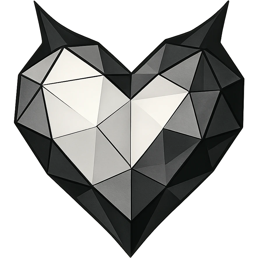 white goth heart, minimal, edgy, dark accents, no background emoji